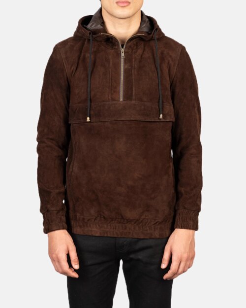 Kaspar Hooded Mocha Suede Pullover Jacket